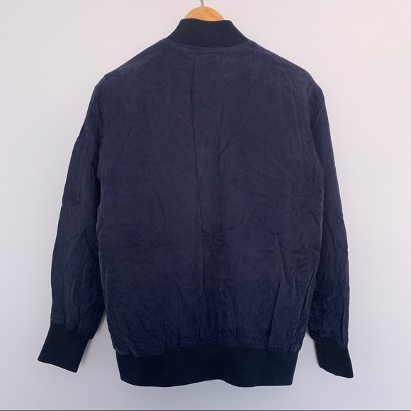 Fall Men's Soft Suede Button Up Long Sleeve Bomber Jacket in Navy Blue (XS) - Picture 6 of 6